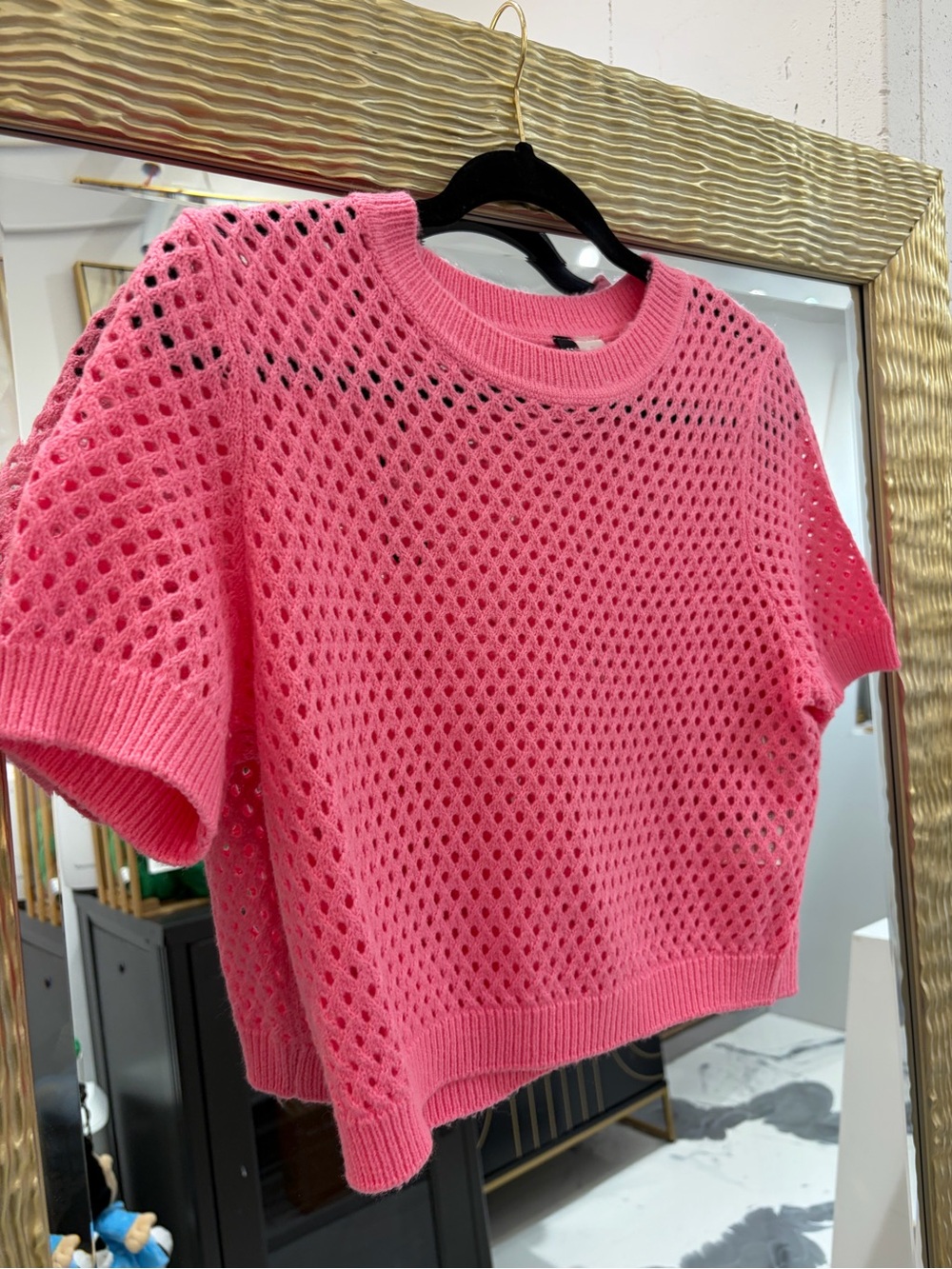 H&M Pink Open-Weave Short Sleeve Sweater